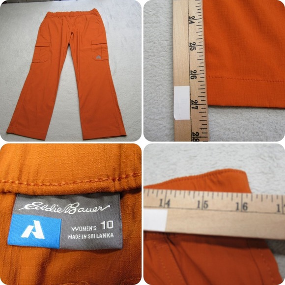 Eddie Bauer First Accent Cargo Pants Womens 10‎ Orange Flex Ripstop Hiking 32x27 - Picture 1 of 16